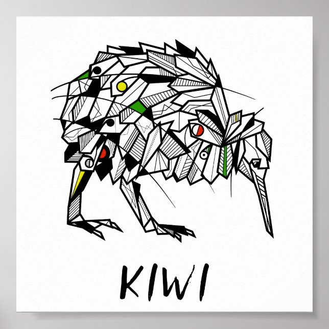 Black and white kiwi bird poster (Front)