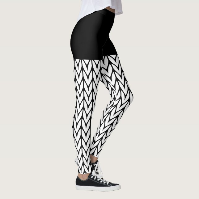 Black and White Knitting Motif Style Decor on Leggings (Right)