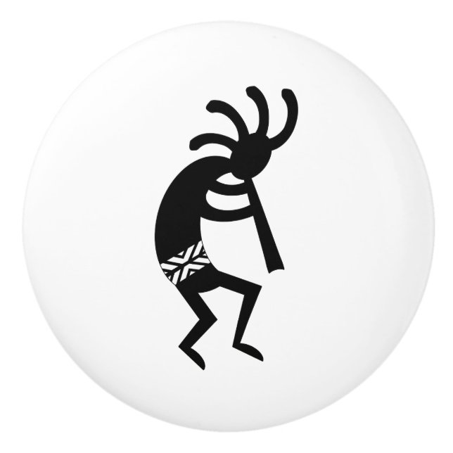 Black And White Kokopelli Pattern Southwest Design Ceramic Knob (Front)