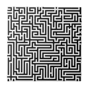 Black and white labyrinth maze tile