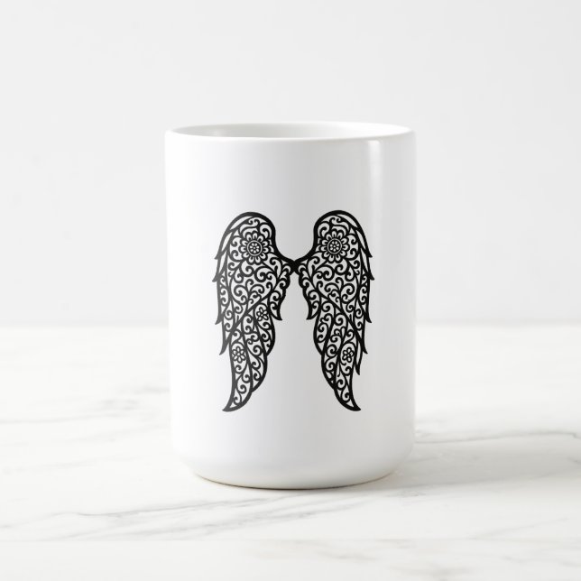 Black and White Lace Archangel Wings – Elegant Ang Coffee Mug (Center)