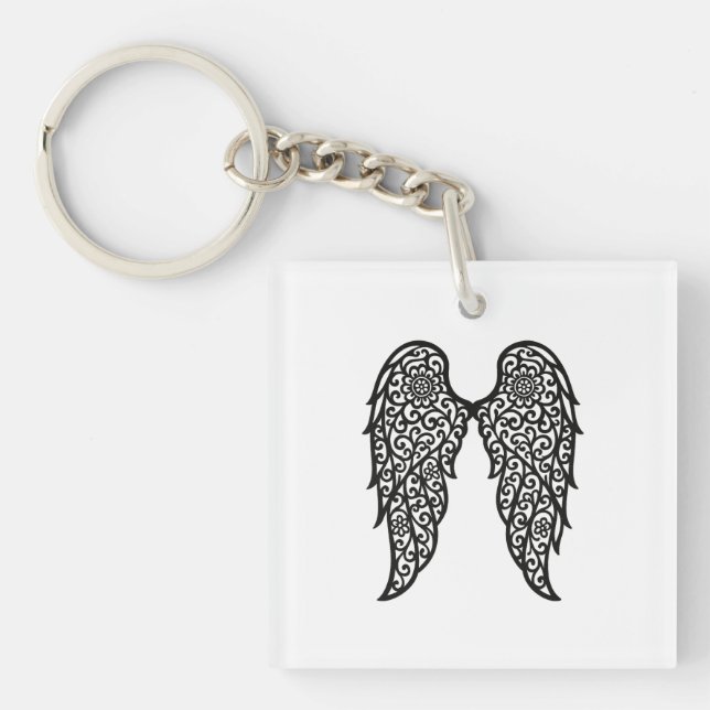 Black and White Lace Archangel Wings – Elegant Ang Keychain (Front)