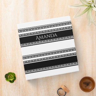 Black and white lace braid and horizontal stripes  binder