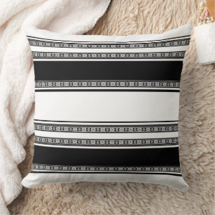 Black and white lace braid and horizontal stripes throw pillow