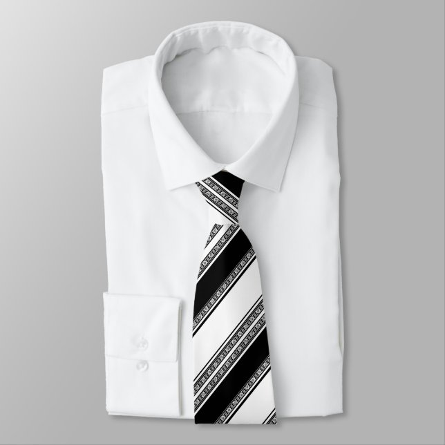 Black and white lace braid and horizontal stripes  tie (Tied)