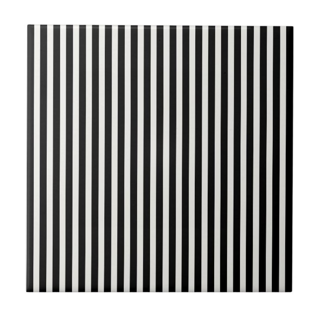 Black and White Lace Cap Cabana Stripe Pattern Tile (Front)
