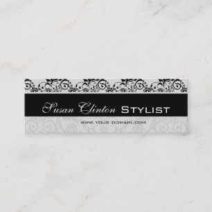 Black and White Lace Damask Mini Business Card