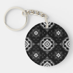 Black and white lace decorative pattern keychain