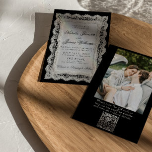 Black And White Lace Doily Photo QR Code Wedding Invitation