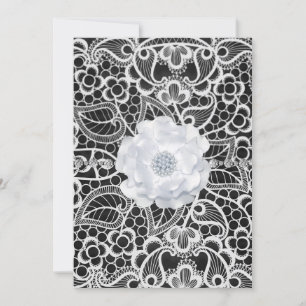 Black and white lace elegant wedding invitation