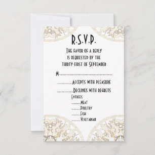 Black and white lace filigree wedding R.S.V.P RSVP Card