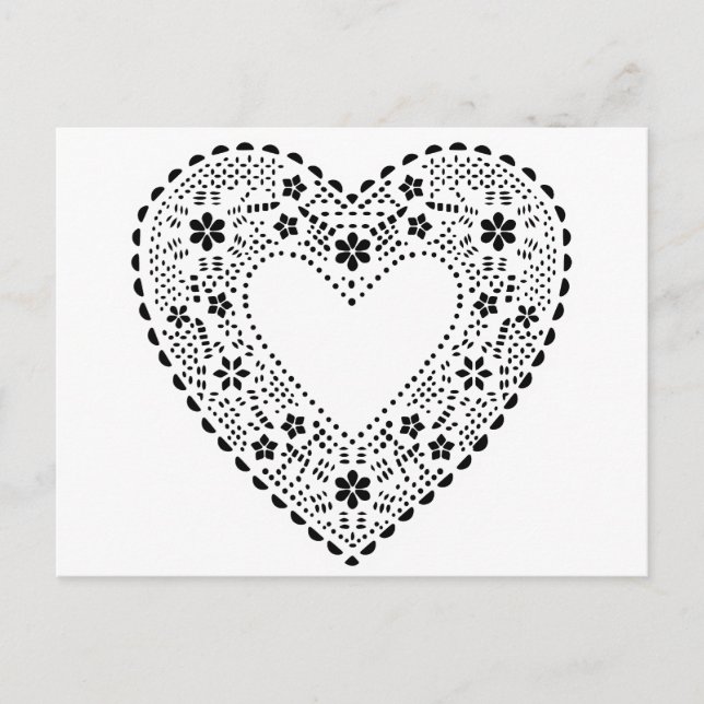 Black and White Lace Heart Postcard (Front)