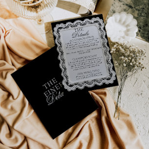 Black And White Lace Old Money Wedding Details Enclosure Card