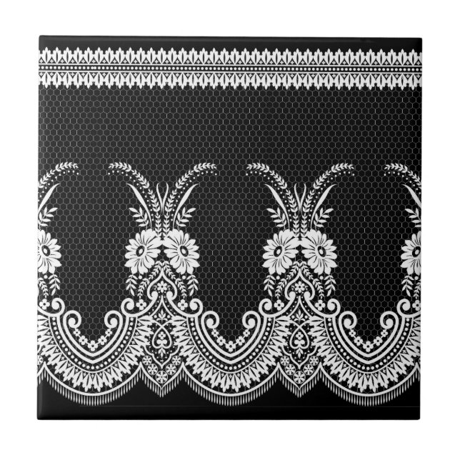 Black And white Lace Ornaments 1 Tile (Front)