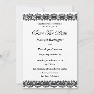 Black and White Lace Save the Date Invitation