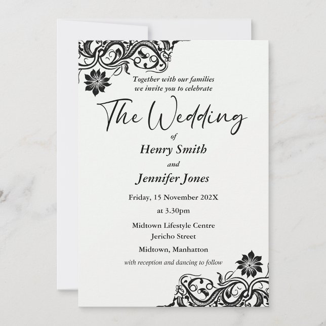 Black and White Lace Wedding Invitation (Creator Uploaded)