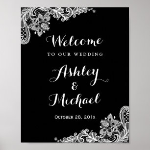 Black and White Lace Wedding Reception Sign