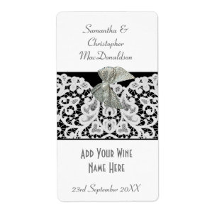 Black and white lace wedding wine bottle