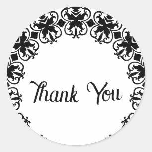 Black and White Lacey Thank You Classic Round Sticker