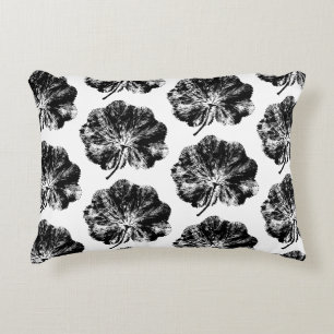 Black and White Lady's Mantle Leaf Print Pattern Accent Pillow