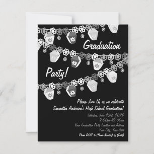 Black and White Lanterns Graduation Party Invite