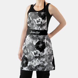 Black and White Large Bloom Roses Apron