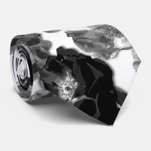Black and White Large Bloom Roses Tie