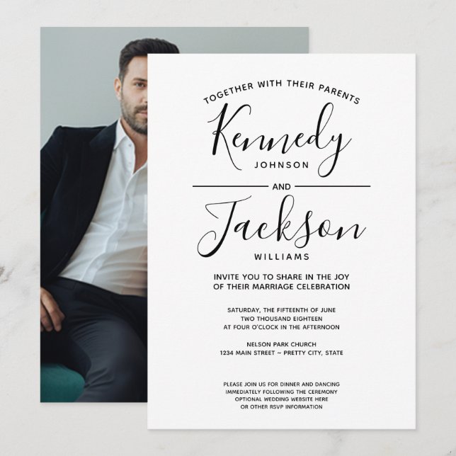 Black and White Large Calligraphy - Photo Wedding Invitation (Front/Back)