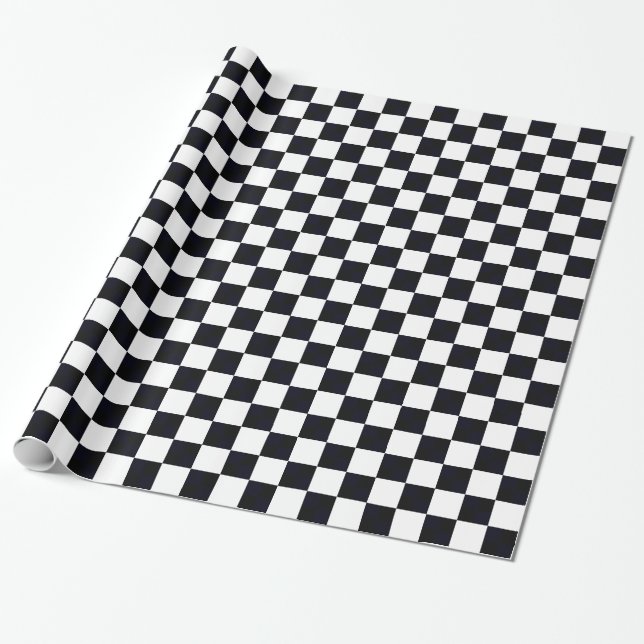 Black and White Large Chequered Pattern Wrapping Paper (Unrolled)