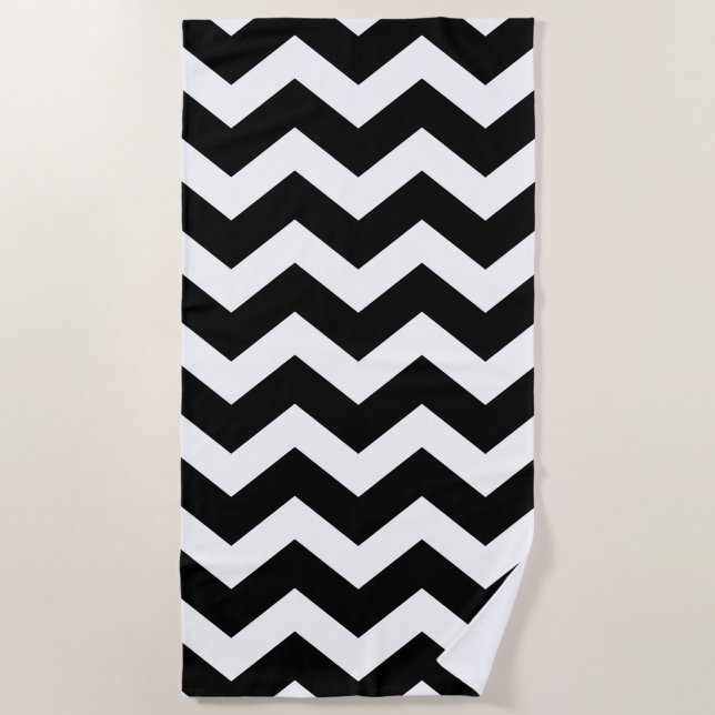 Black and White Large Chevron Pattern Beach Towel (Front)