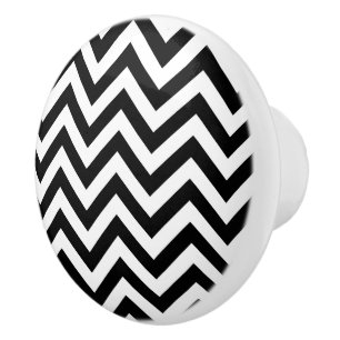 Black and White Large Chevron ZigZag Pattern Ceramic Knob
