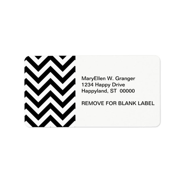 Black and White Large Chevron ZigZag Pattern Label (Front)