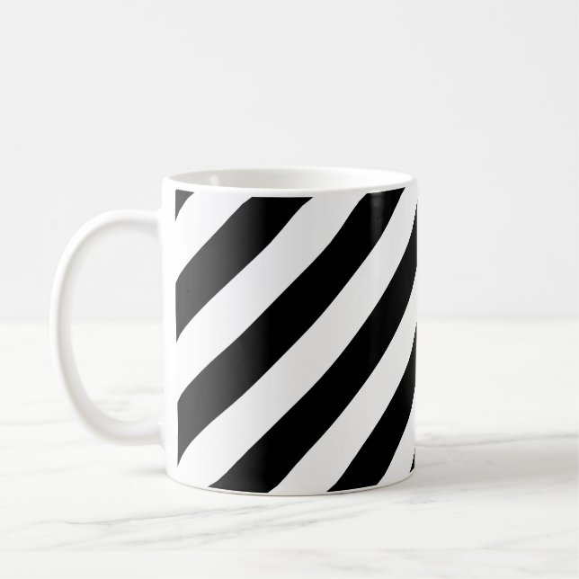 Black and White Large Diagonal Stripes Pattern Coffee Mug (Left)
