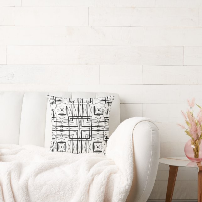 Black and White Large Geometric Squares Pattern Throw Pillow (Couch)