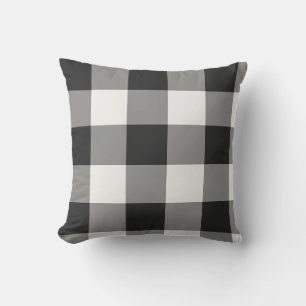 Black and White Large Gingham Check Plaid Throw Pillow