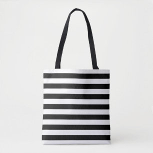 Black and White Large Horizontal Stripes Pattern Tote Bag