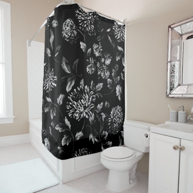 Black And White Large Modern Floral Toile (In Situ)