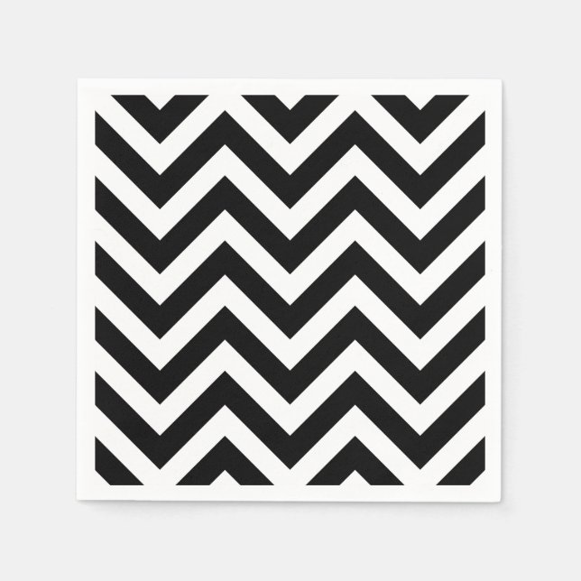 Black and White Large Size Chevron Stripes Paper Napkin (Front)
