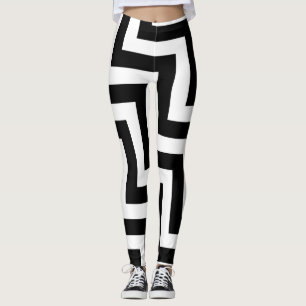 Black and White Large Size Diagonal Chevron Leggings