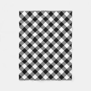 Black and White Large Size Diagonal Gingham Checks Fleece Blanket