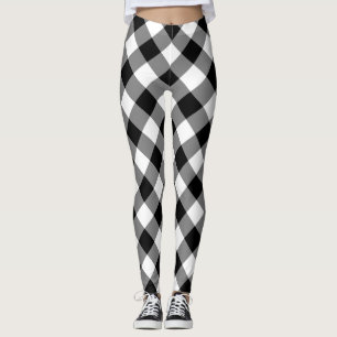 Black and White Large Size Diagonal Gingham Checks Leggings