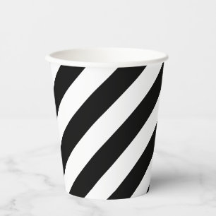 Black and White Large Size Diagonal Stripes Paper Cups