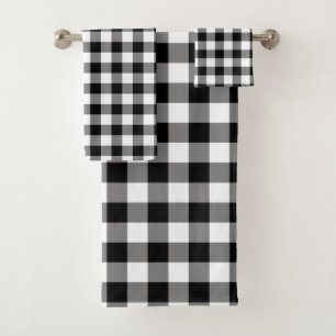 Black and White Large Size Gingham Checks Bath Towel Set