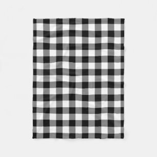 Black and White Large Size Gingham Checks Fleece Blanket