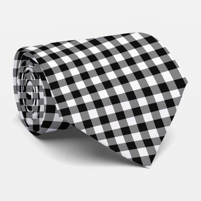 Black and White Large Size Gingham Checks Tie (Rolled)