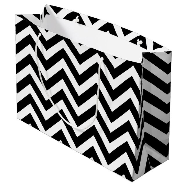 Black and White Large Size Horizontal Chevron Large Gift Bag (Back Angled)