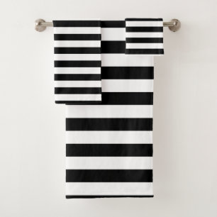 Black and White Large Size Horizontal Stripes Bath Towel Set