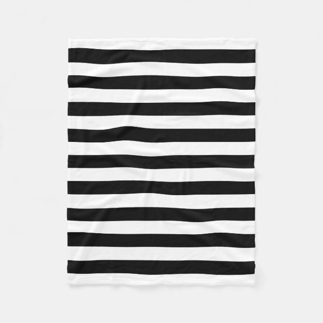 Black and White Large Size Horizontal Stripes Fleece Blanket (Front)