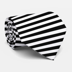 Black and White Large Size Horizontal Stripes Tie