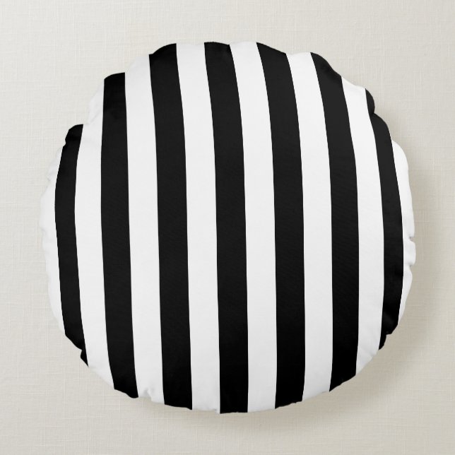 Black and White Large Size Stripes Round Pillow (Front)